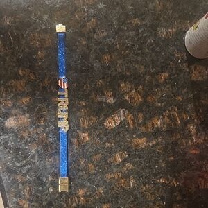 Blue Glitter “TRUMP” Statement Bracelet with Flag Charm
